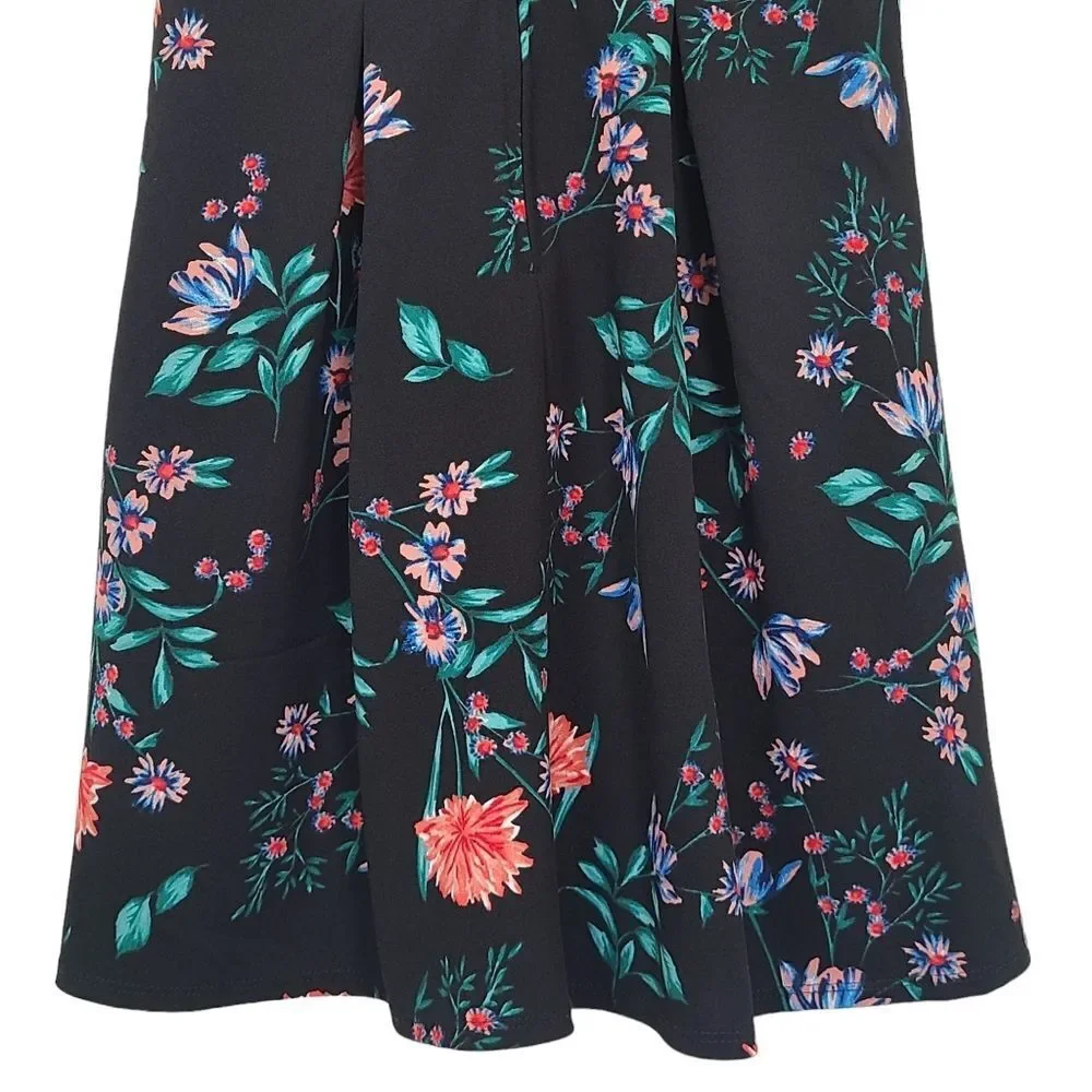 Speechless Fit Flair Skater Strappy Womens Dress Black Floral Size Medium - Picture 6 of 11